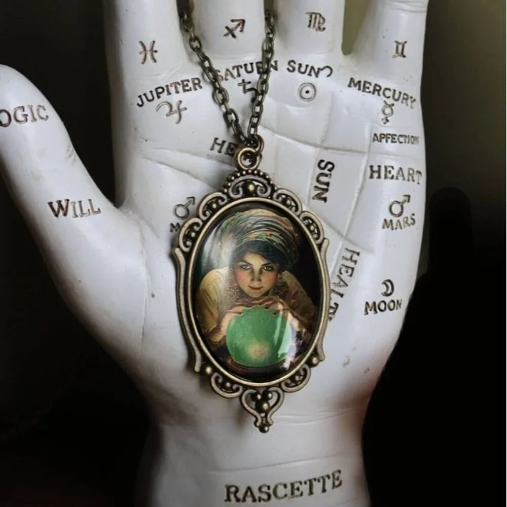 Fortune Teller Ornate‎ Pendant Necklace - Oval Tarot and Mystic Jewelry